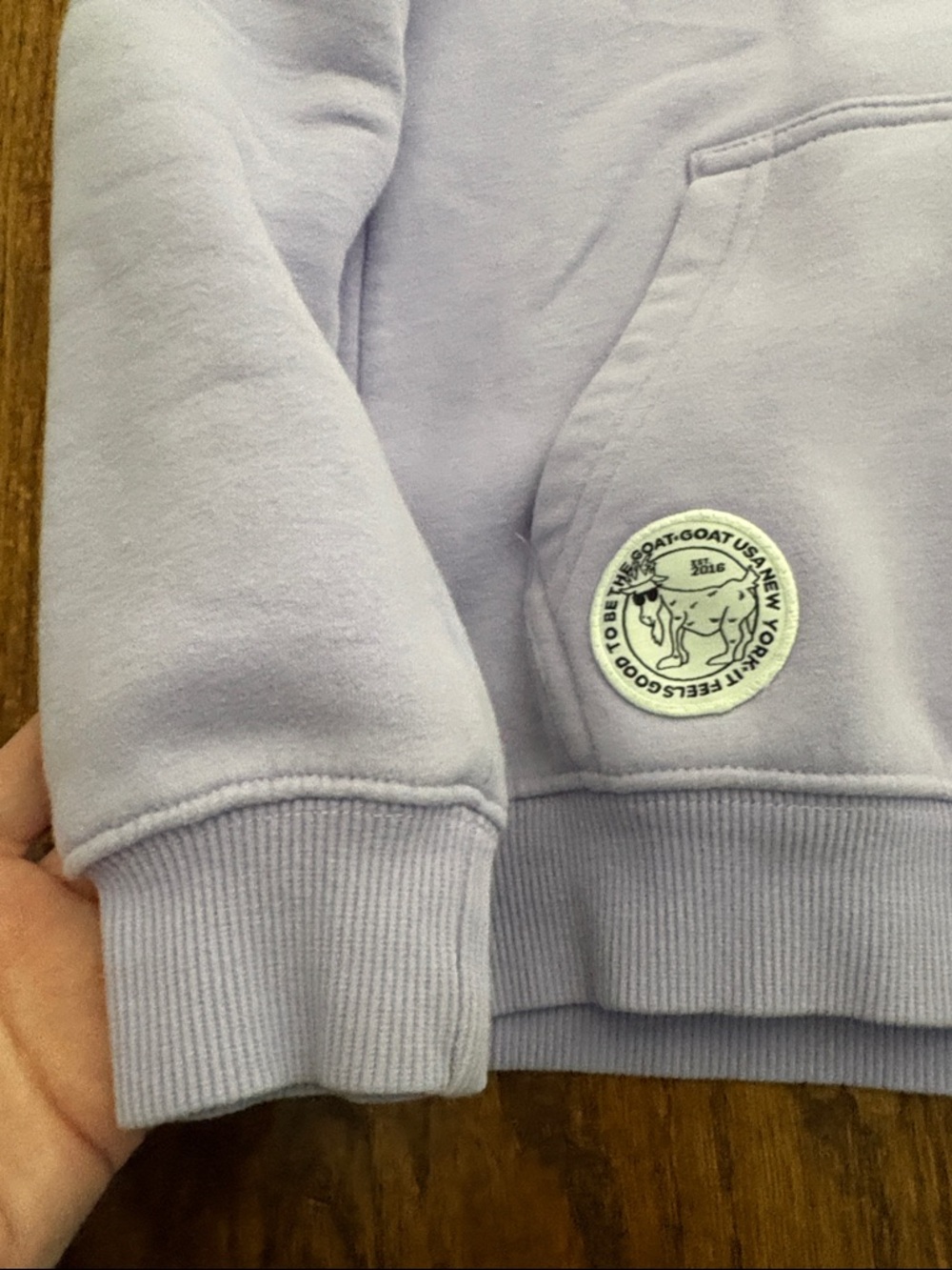 Kids Lavender Hoodie with Embroidered Goat Graphic - Picture 4 of 7
